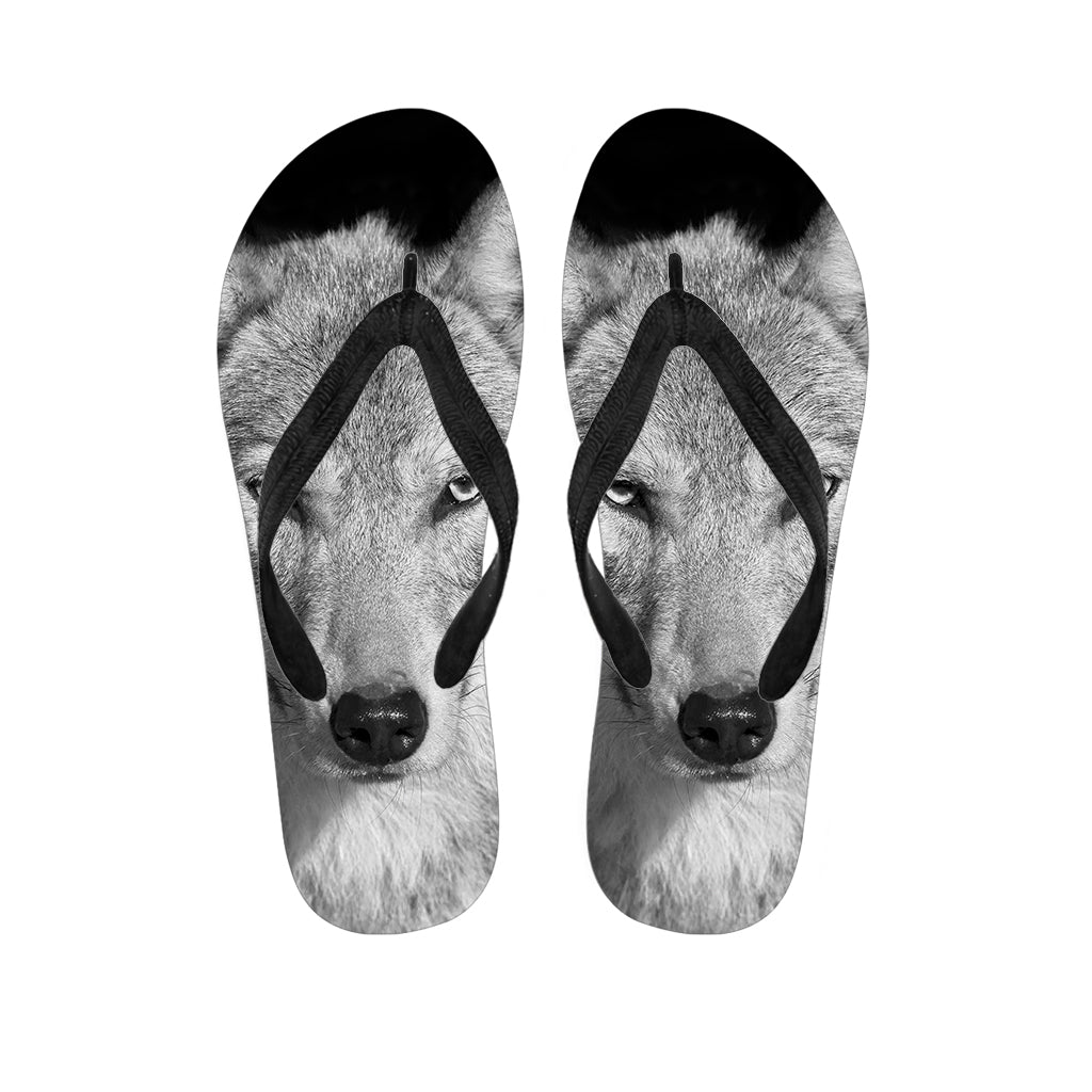 Monochrome Wolf Print Flip Flops