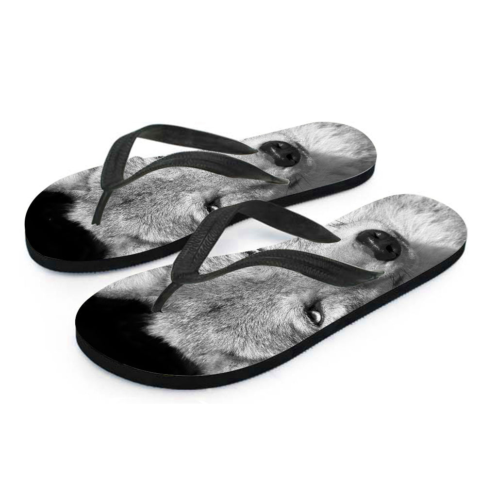 Monochrome Wolf Print Flip Flops