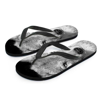 Monochrome Wolf Print Flip Flops