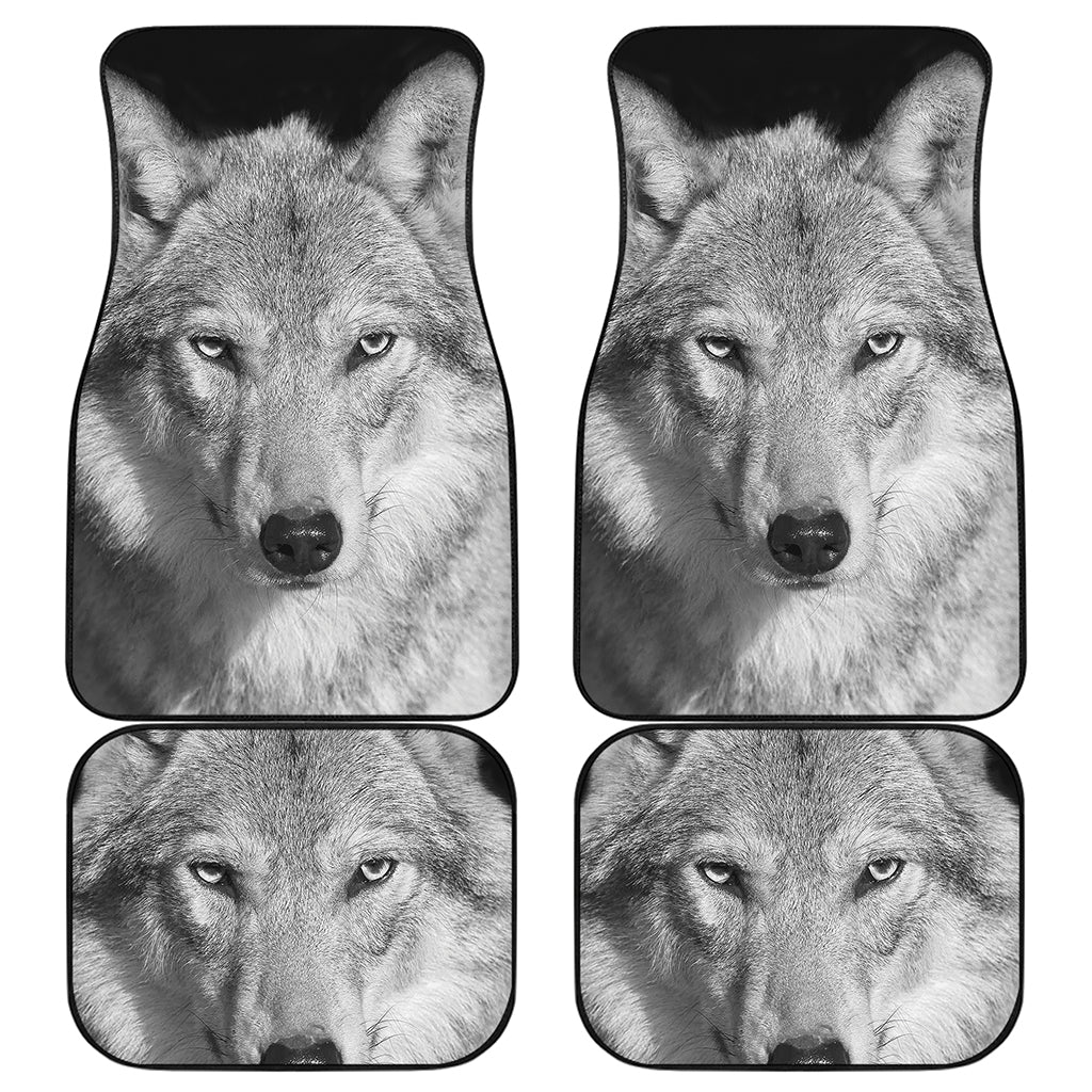 Monochrome Wolf Print Front and Back Car Floor Mats