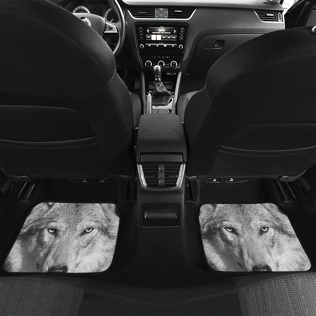 Monochrome Wolf Print Front and Back Car Floor Mats