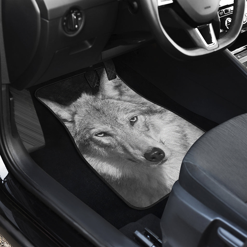 Monochrome Wolf Print Front and Back Car Floor Mats
