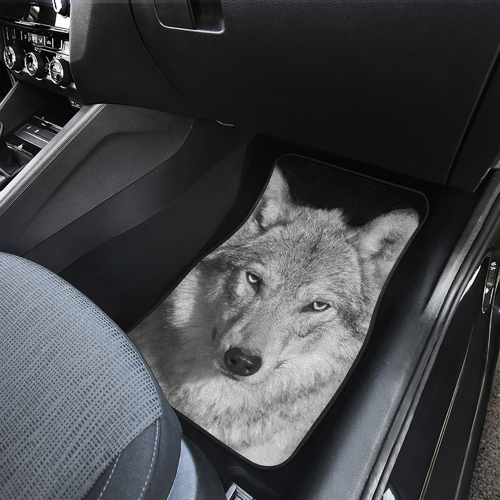 Monochrome Wolf Print Front and Back Car Floor Mats