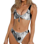 Monochrome Wolf Print Front Bow Tie Bikini