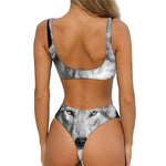 Monochrome Wolf Print Front Bow Tie Bikini