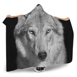 Monochrome Wolf Print Hooded Blanket