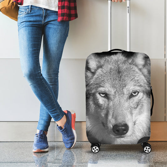 Monochrome Wolf Print Luggage Cover