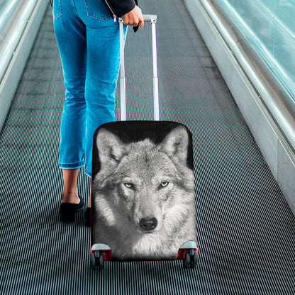 Monochrome Wolf Print Luggage Cover