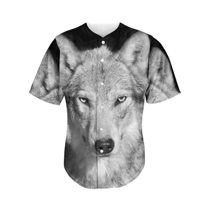 Monochrome Wolf Print Men's Baseball Jersey