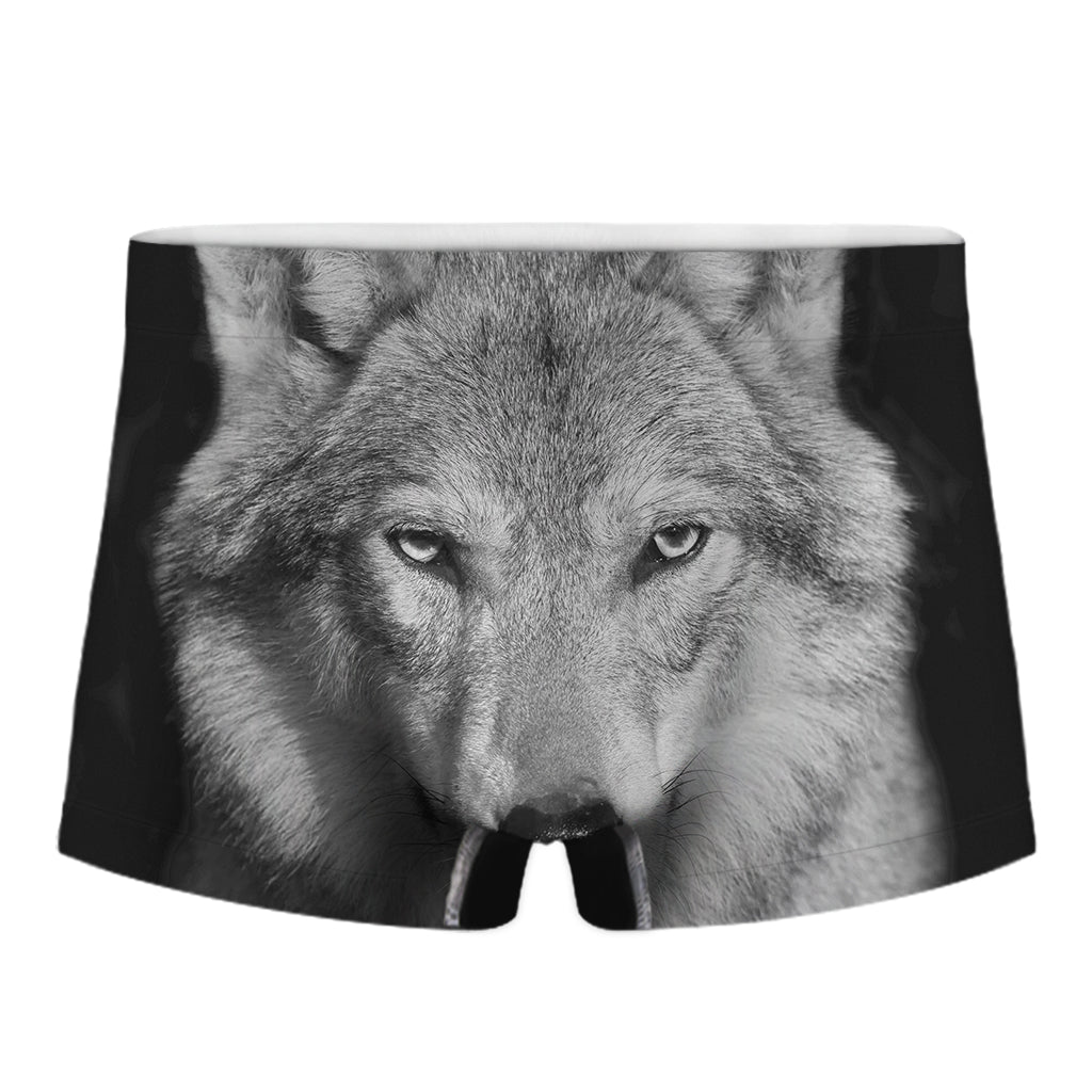 Monochrome Wolf Print Men's Boxer Briefs