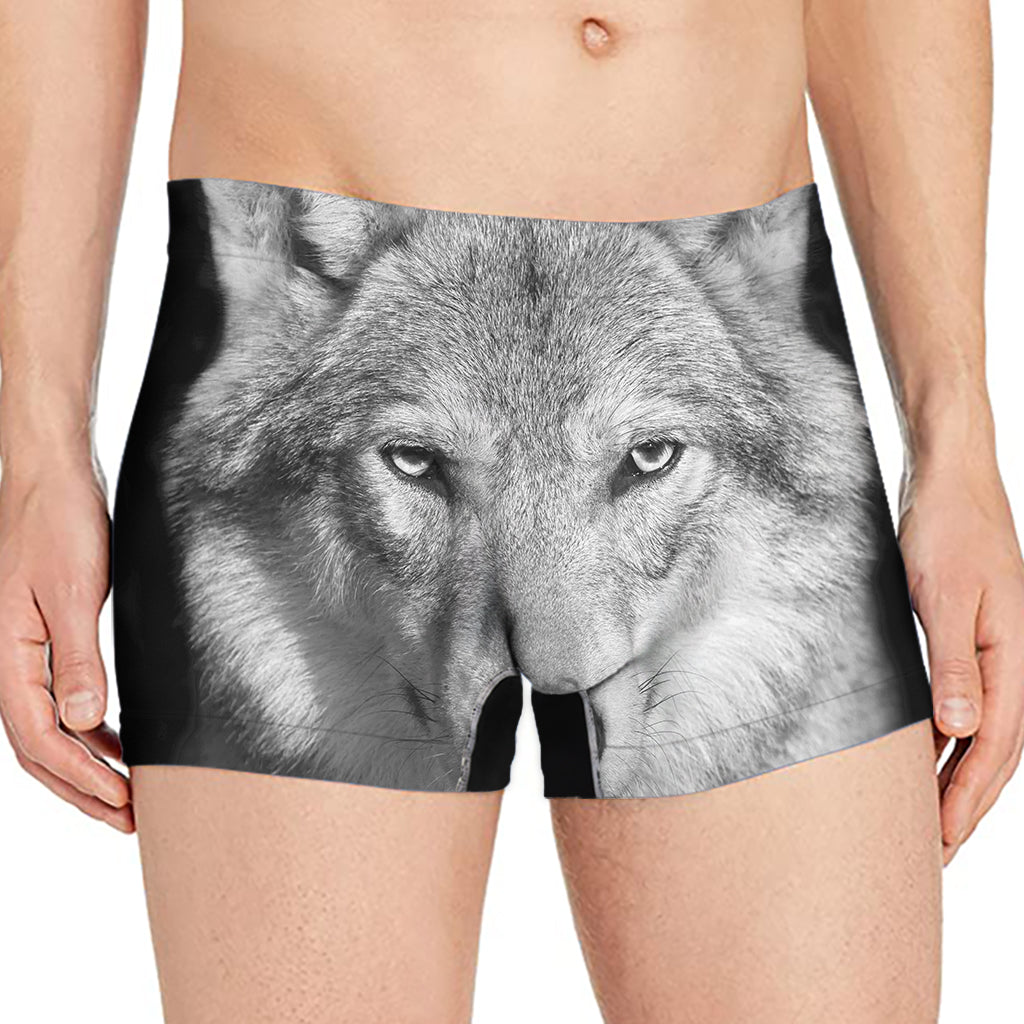 Monochrome Wolf Print Men's Boxer Briefs