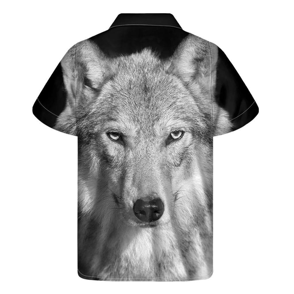 Monochrome Wolf Print Men's Short Sleeve Shirt