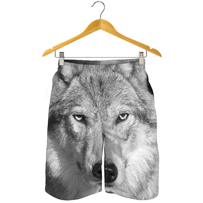 Monochrome Wolf Print Men's Shorts