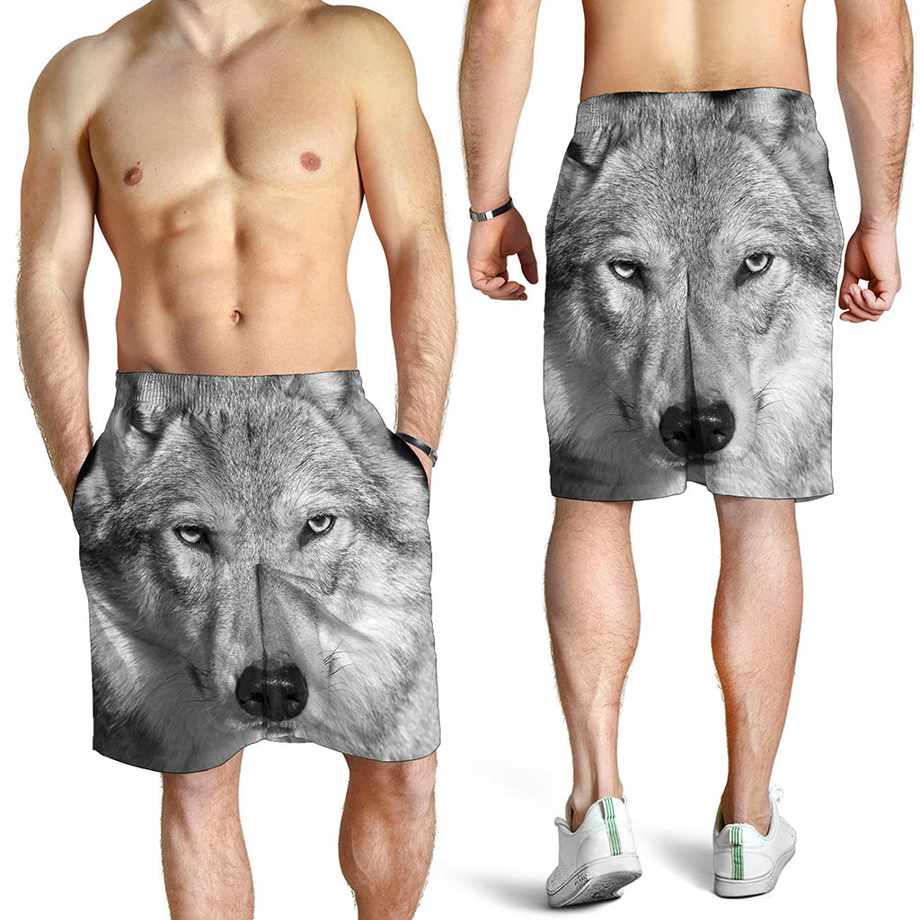 Monochrome Wolf Print Men's Shorts