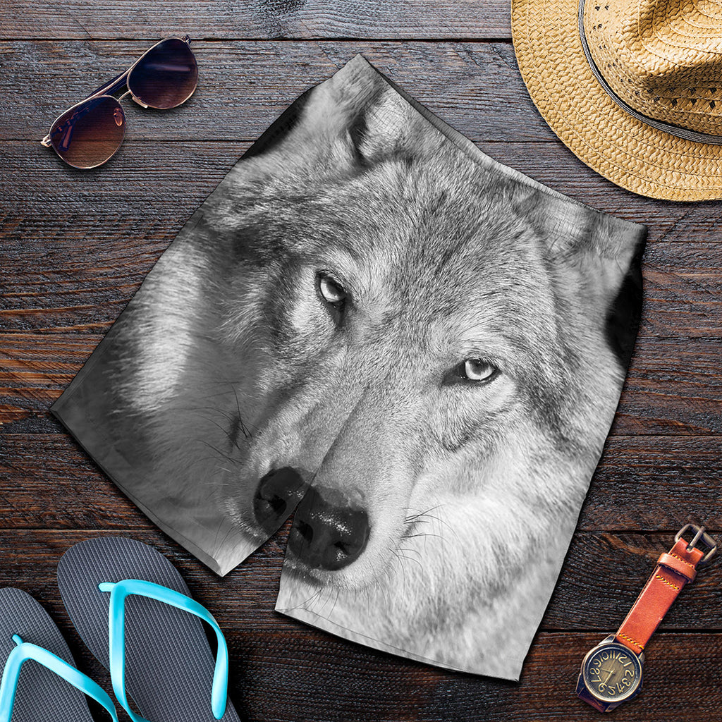Monochrome Wolf Print Men's Shorts