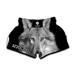 Monochrome Wolf Print Muay Thai Boxing Shorts