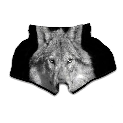 Monochrome Wolf Print Muay Thai Boxing Shorts