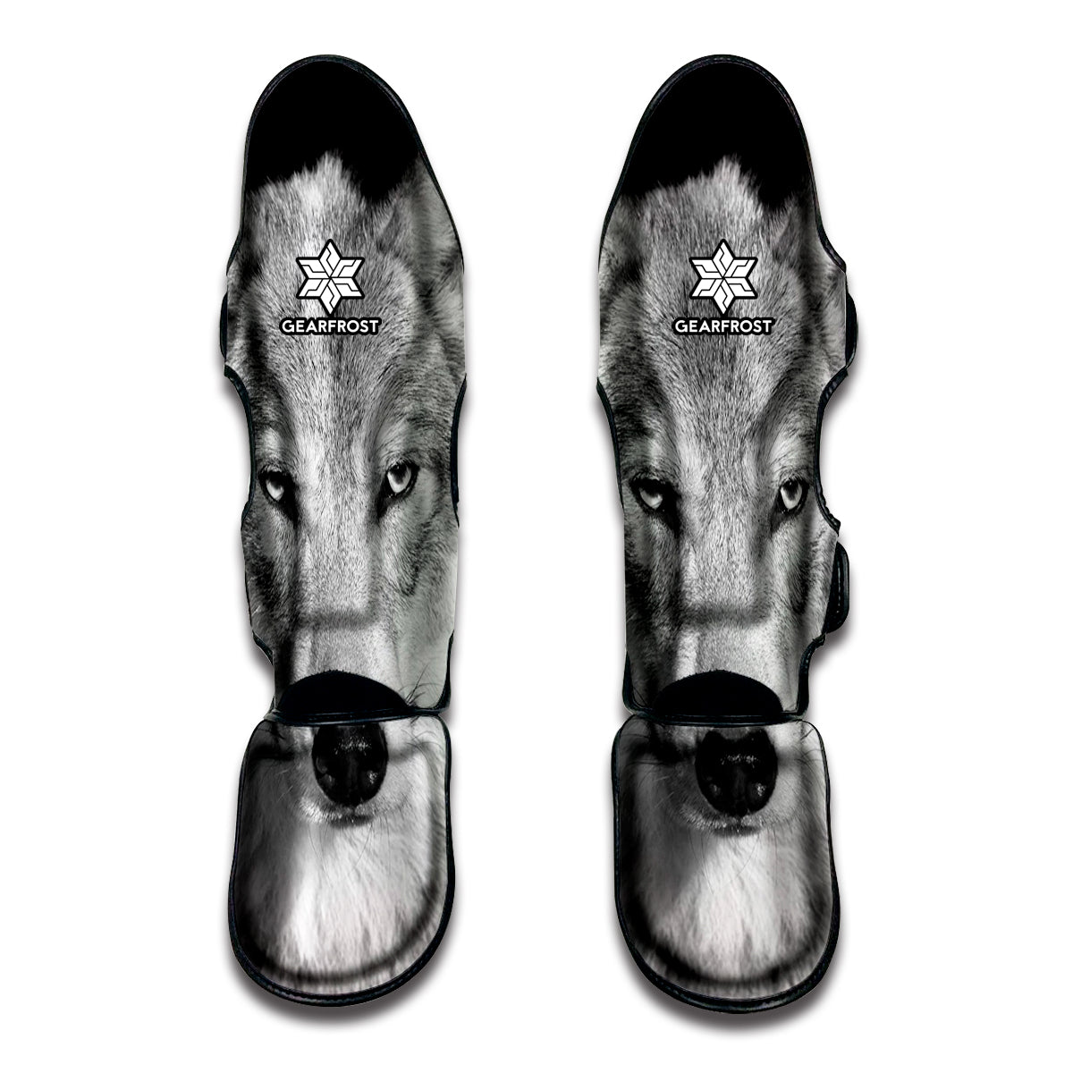 Monochrome Wolf Print Muay Thai Shin Guard