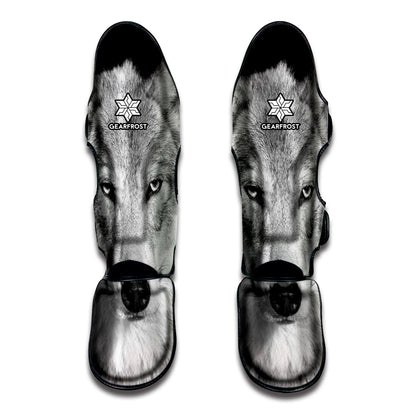Monochrome Wolf Print Muay Thai Shin Guard