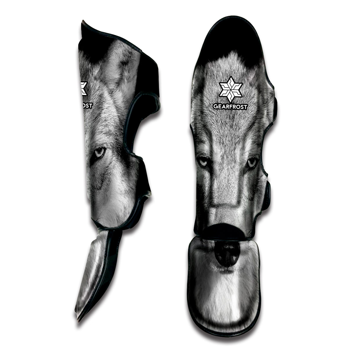 Monochrome Wolf Print Muay Thai Shin Guard