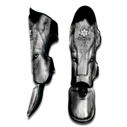 Monochrome Wolf Print Muay Thai Shin Guard