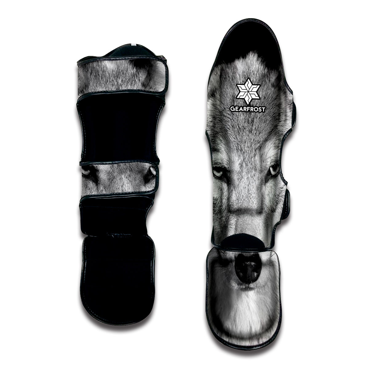 Monochrome Wolf Print Muay Thai Shin Guard