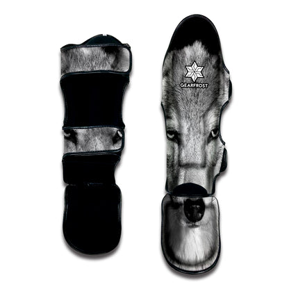 Monochrome Wolf Print Muay Thai Shin Guard