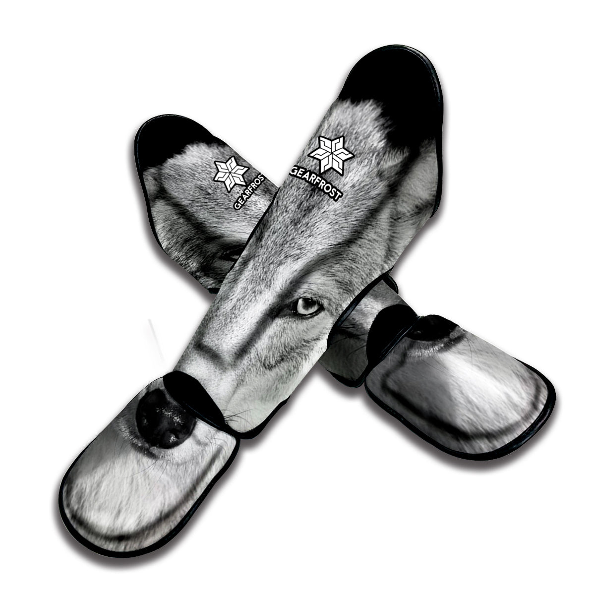 Monochrome Wolf Print Muay Thai Shin Guard