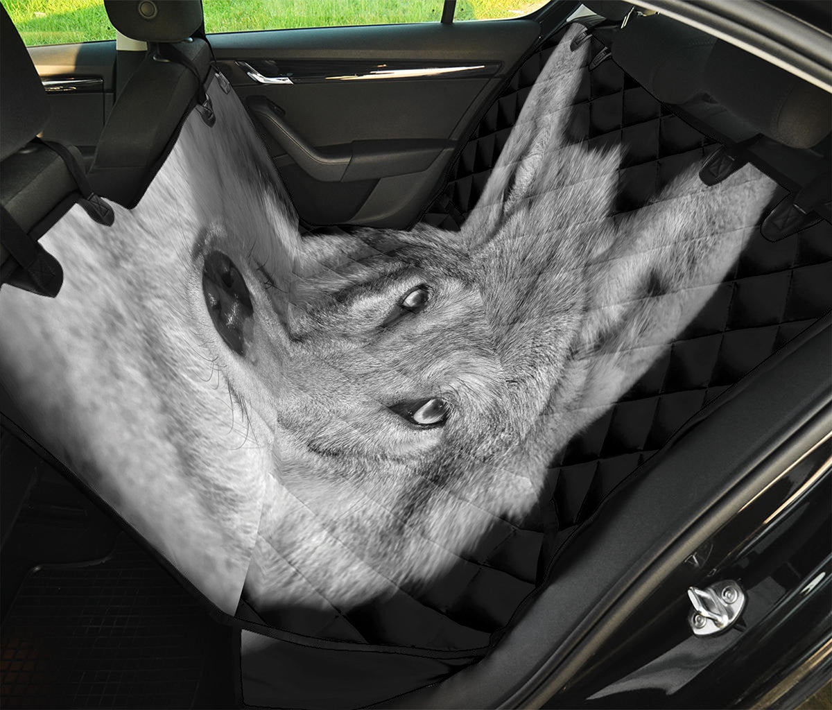 Monochrome Wolf Print Pet Car Back Seat Cover