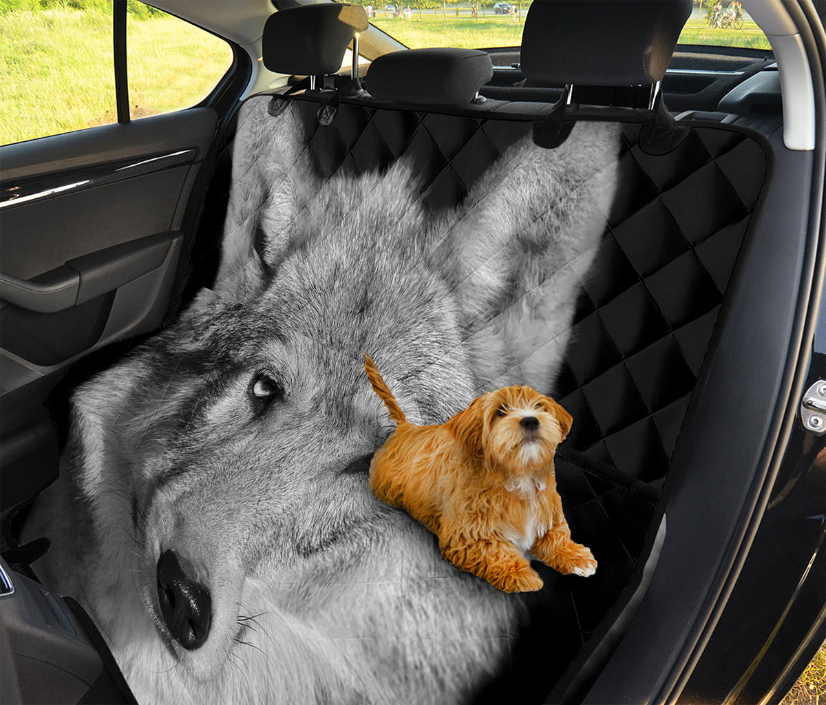 Monochrome Wolf Print Pet Car Back Seat Cover