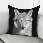 Monochrome Wolf Print Pillow Cover