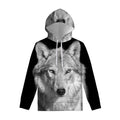 Monochrome Wolf Print Pullover Hoodie