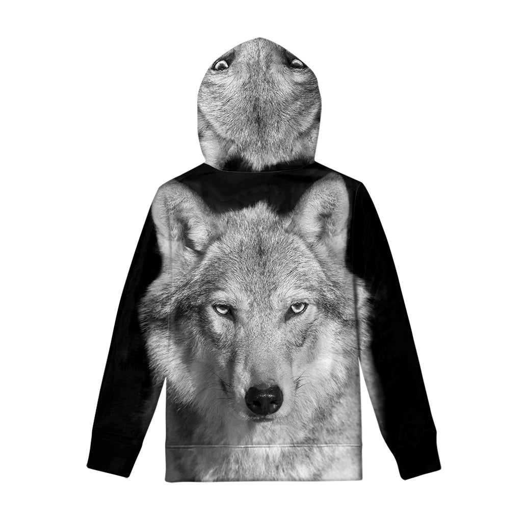 Monochrome Wolf Print Pullover Hoodie