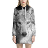 Monochrome Wolf Print Pullover Hoodie Dress