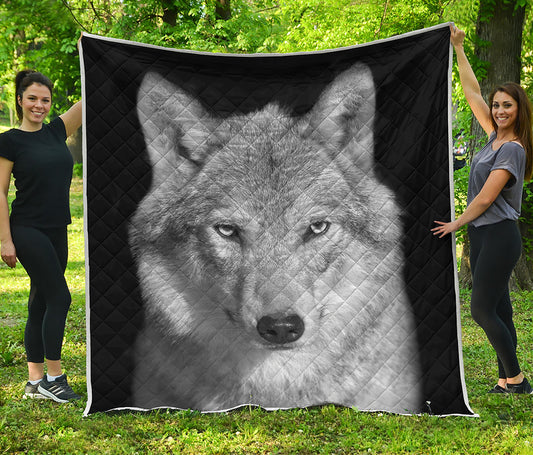 Monochrome Wolf Print Quilt