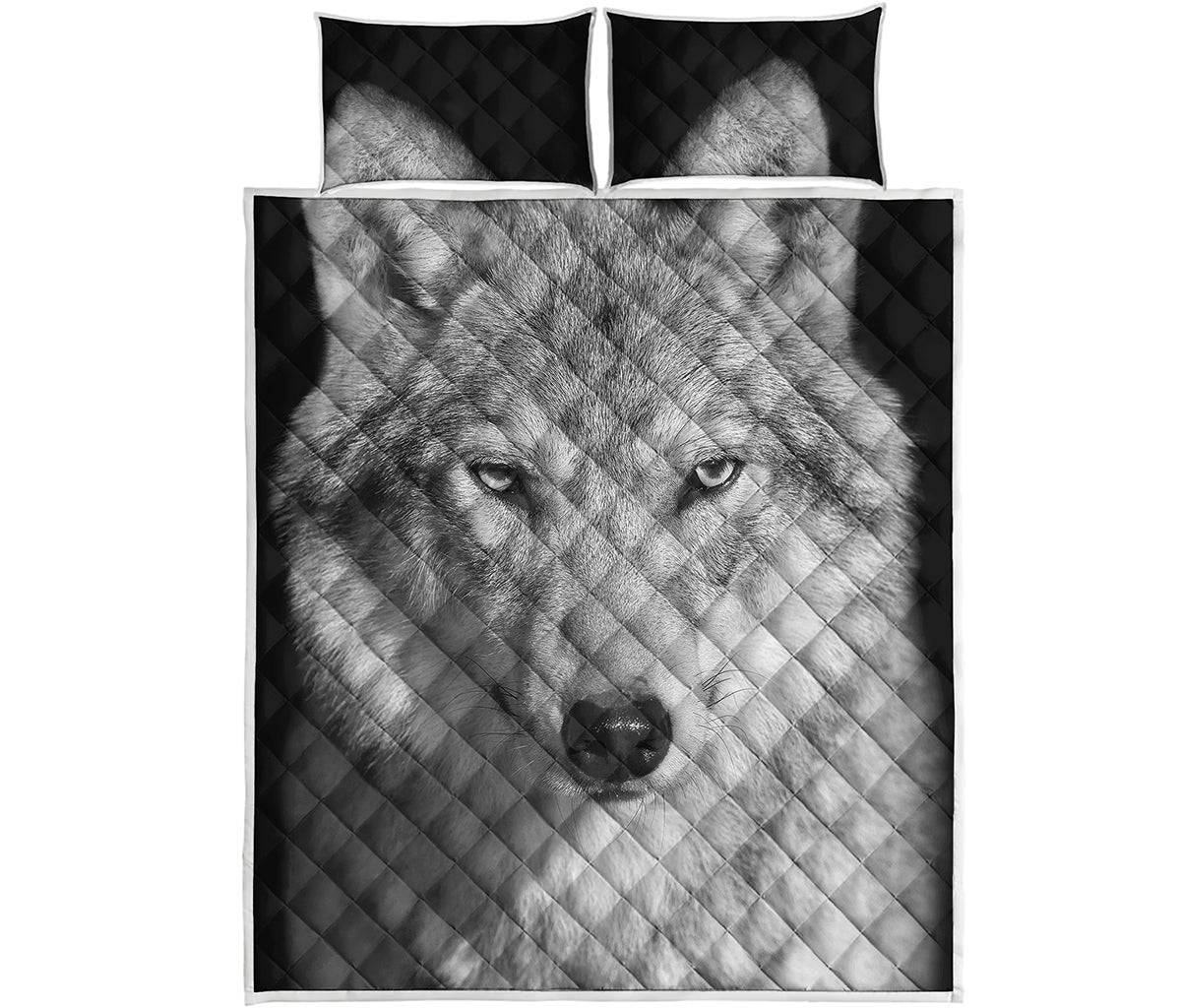 Monochrome Wolf Print Quilt Bed Set