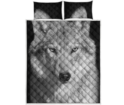 Monochrome Wolf Print Quilt Bed Set