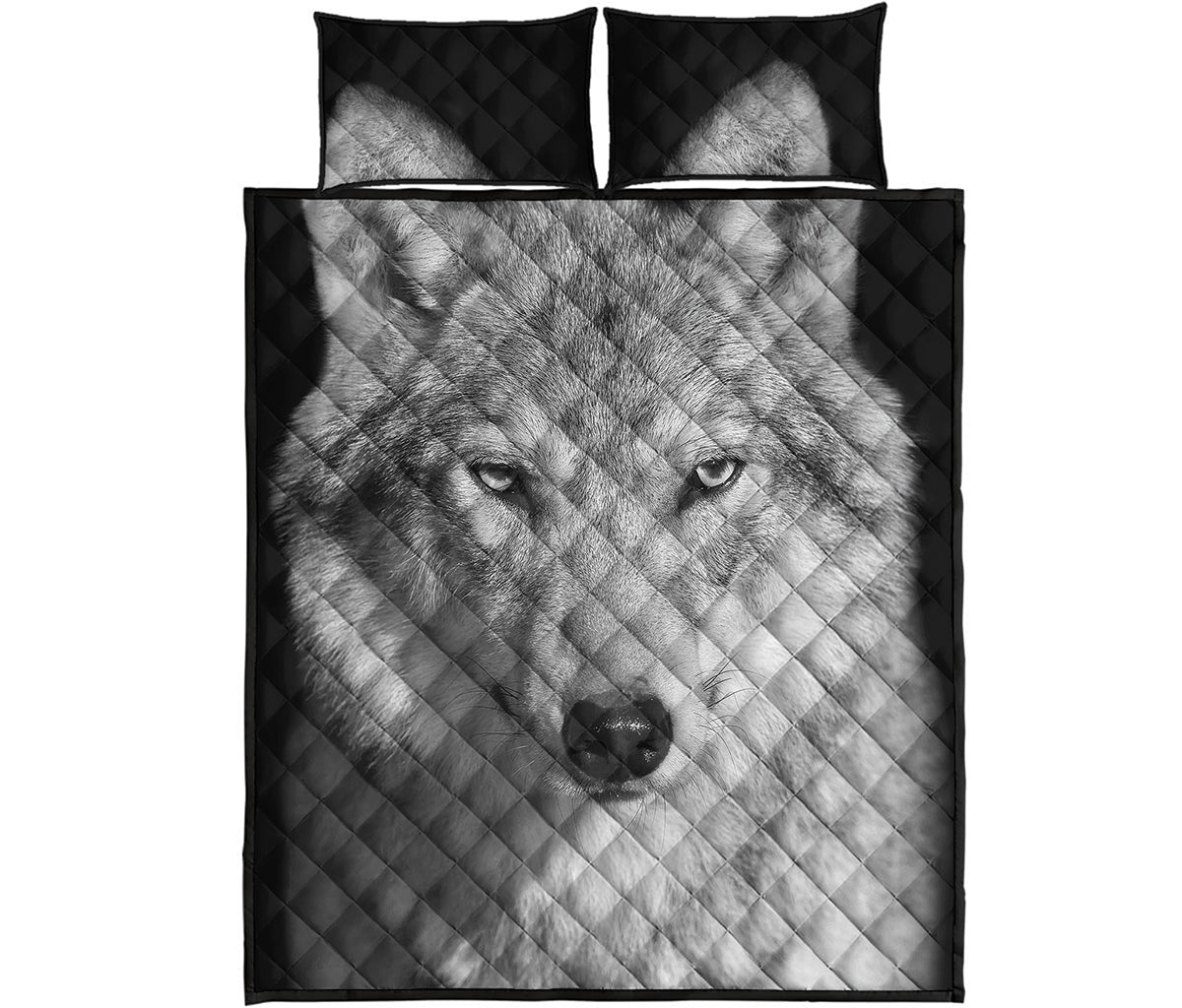 Monochrome Wolf Print Quilt Bed Set