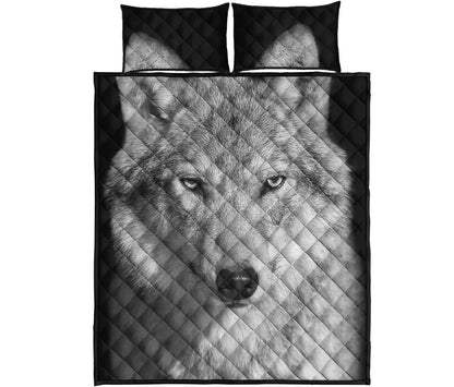 Monochrome Wolf Print Quilt Bed Set