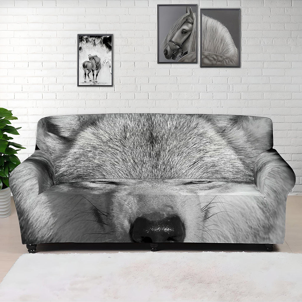 Monochrome Wolf Print Sofa Cover