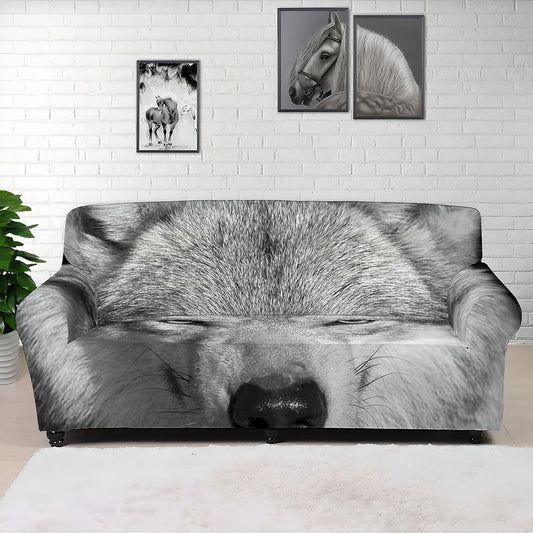 Monochrome Wolf Print Sofa Cover