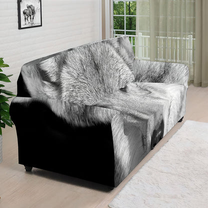 Monochrome Wolf Print Sofa Cover