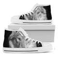 Monochrome Wolf Print White High Top Sneakers