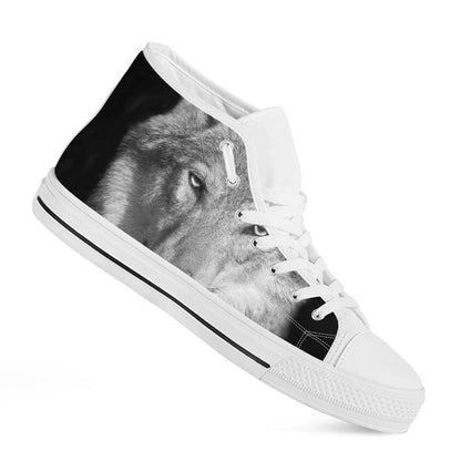 Monochrome Wolf Print White High Top Shoes