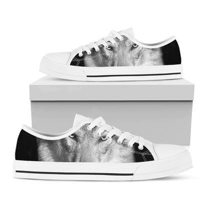 Monochrome Wolf Print White Low Top Shoes