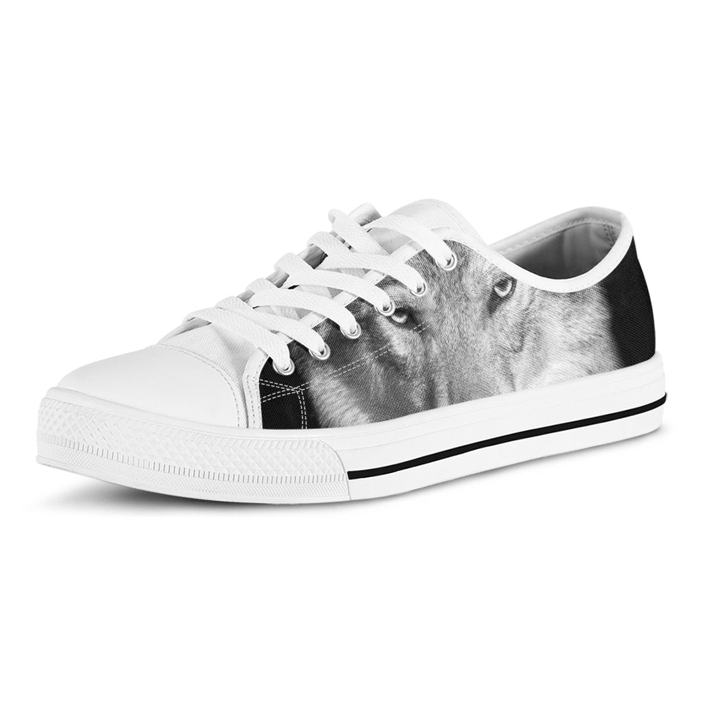 Monochrome Wolf Print White Low Top Shoes