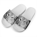 Monochrome Wolf Print White Slide Sandals