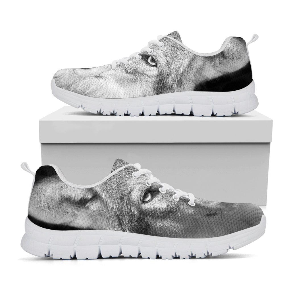 Monochrome Wolf Print White Sneakers