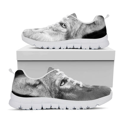 Monochrome Wolf Print White Sneakers