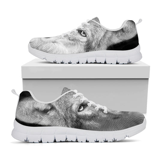 Monochrome Wolf Print White Sneakers